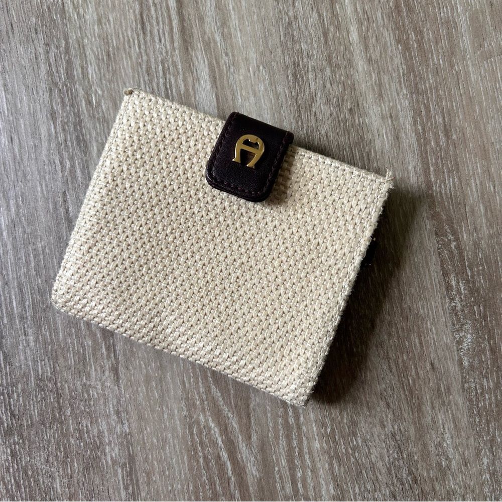 Etienne Aigner Small Wallet Card Holder Tweed Leather Money Pocket